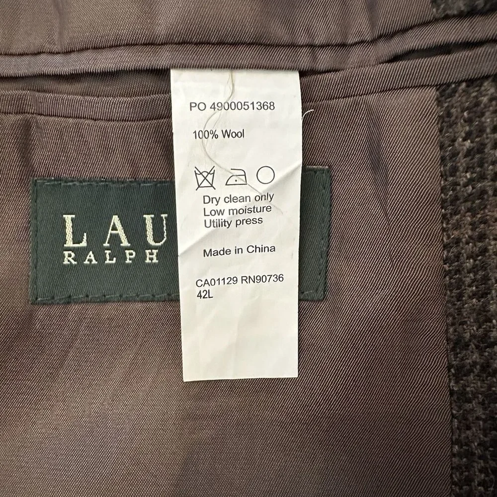 Lauren Ralph Lauren 42L BROWN 100% Wool Sport Coat Blazer Jacket Plaid EXCELLENT